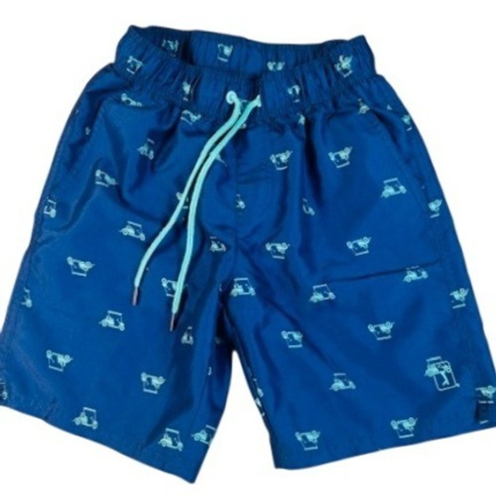 PGA Tour Swim Trunks Mens S Blue Golf Cart Print‎  Elastic Waist Drawstring